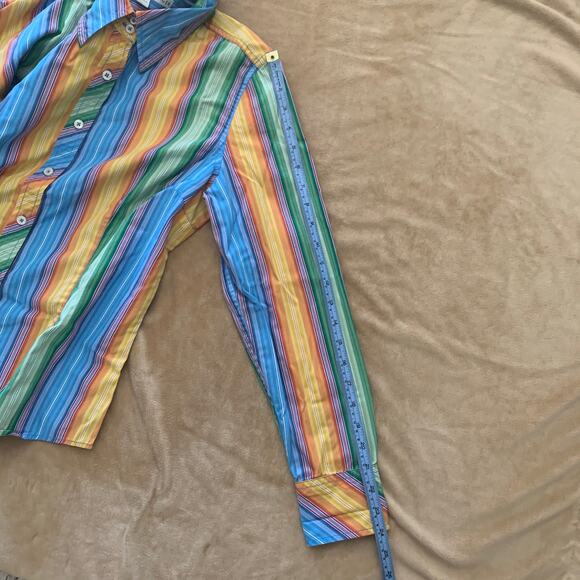 Tommy Hilfiger Shirt Size S or M Rainbow Stripe Cotton Button Collar Y2k 2004 - Picture 8 of 11